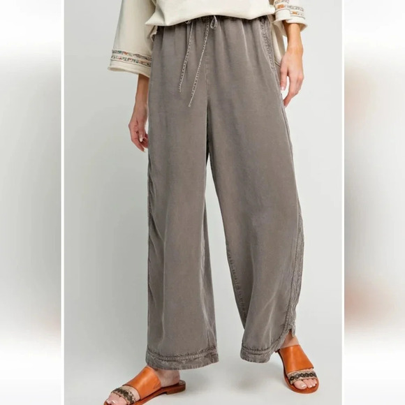 New Easel Mineral Washed Soft Twill Wide Leg Pants - Picture 5 of 5